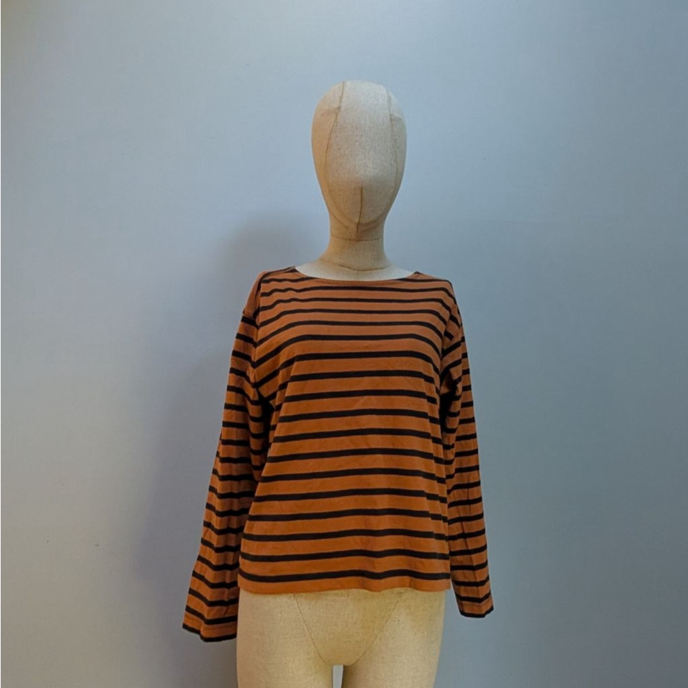 Everlane Long Sleeve Orange Black Striped Tee - XS - Picture 2 of 8